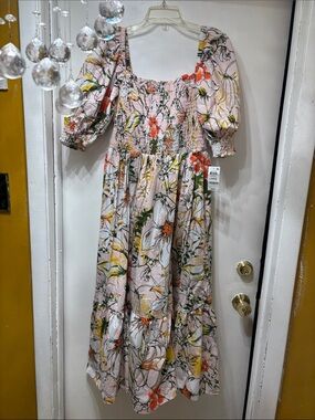 INC International Concepts Pink Floral Maxi Dress with Puff Sleeves